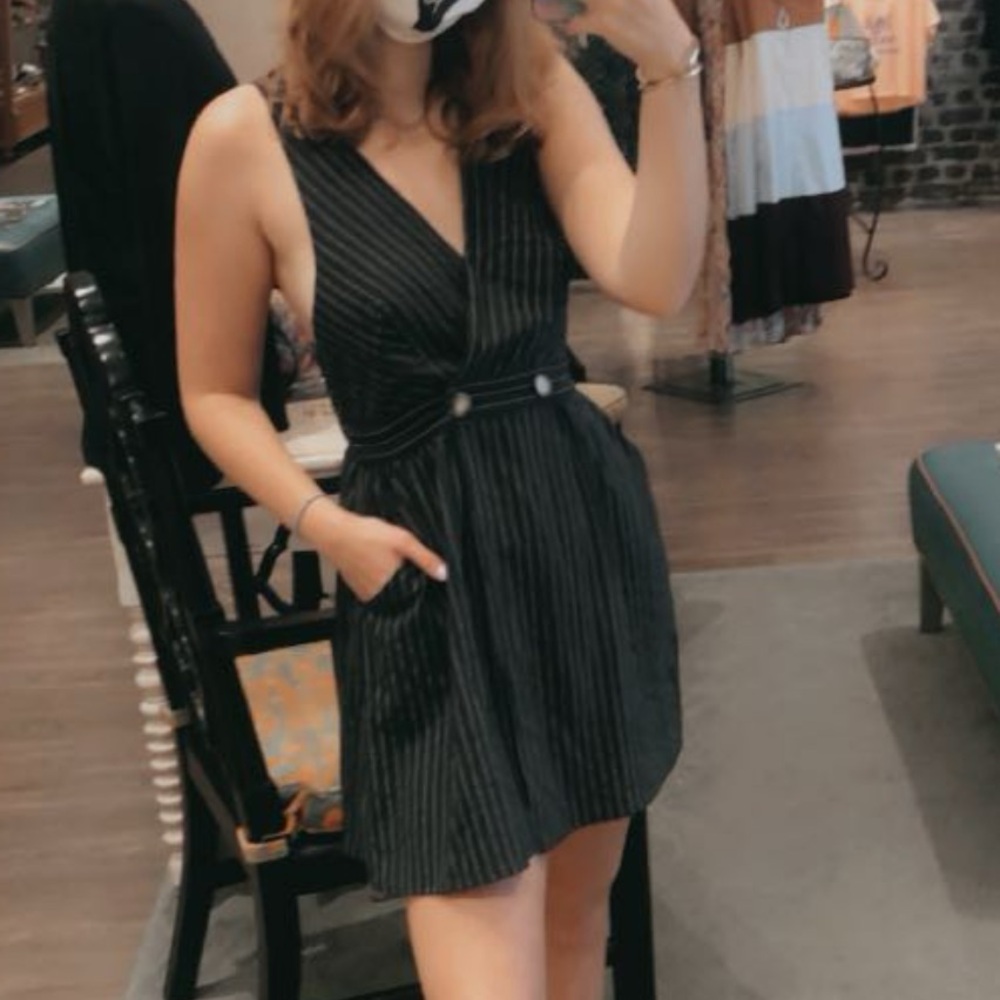 Elegant Navy Blue Striped Dress
